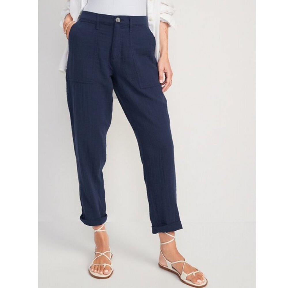 Old Navy cotton crinkle gauze pants navy blue size 0